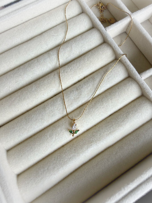 Crystal-Green Tulip Necklace