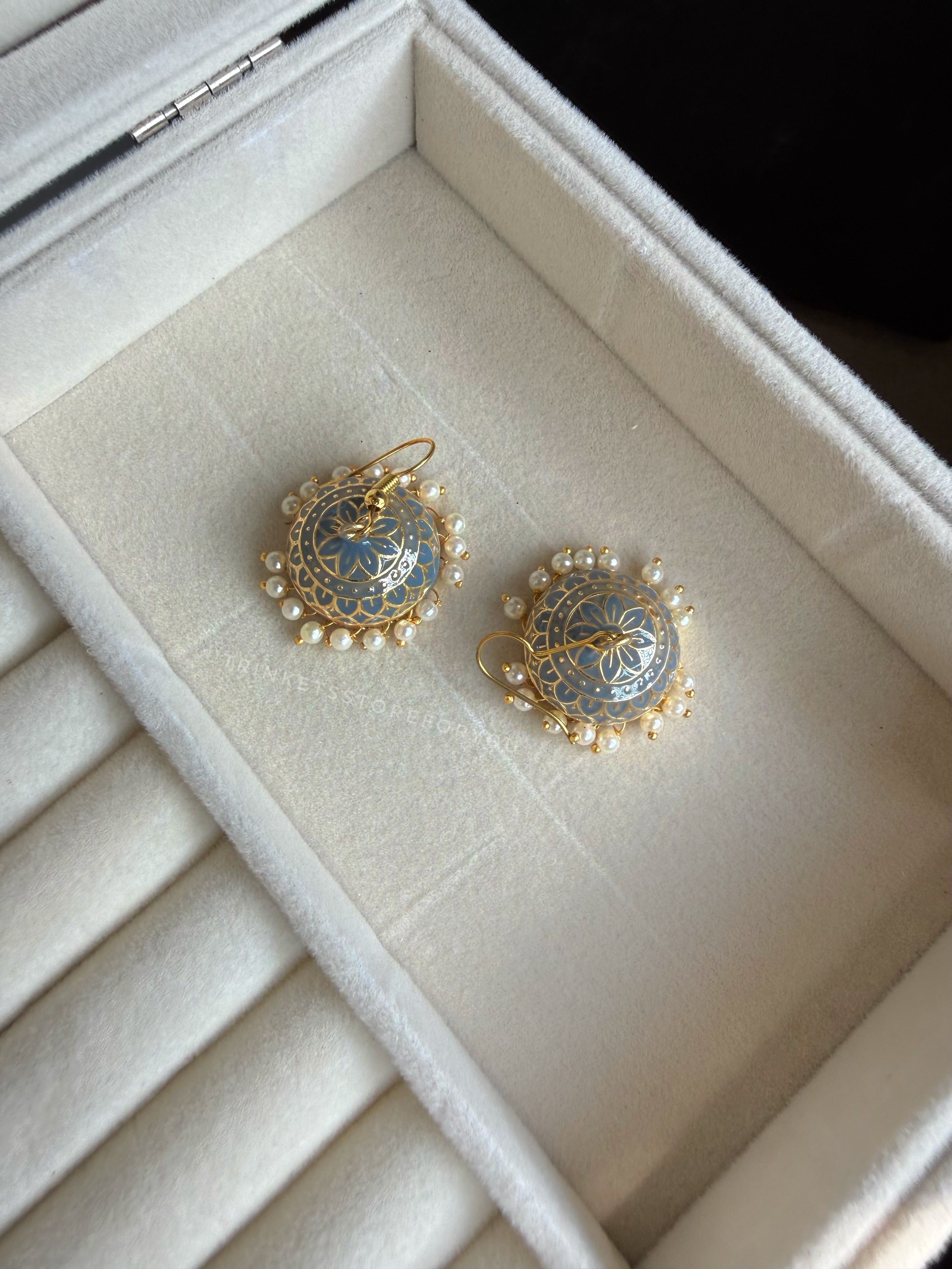 Grey Meenakari Jhumkas