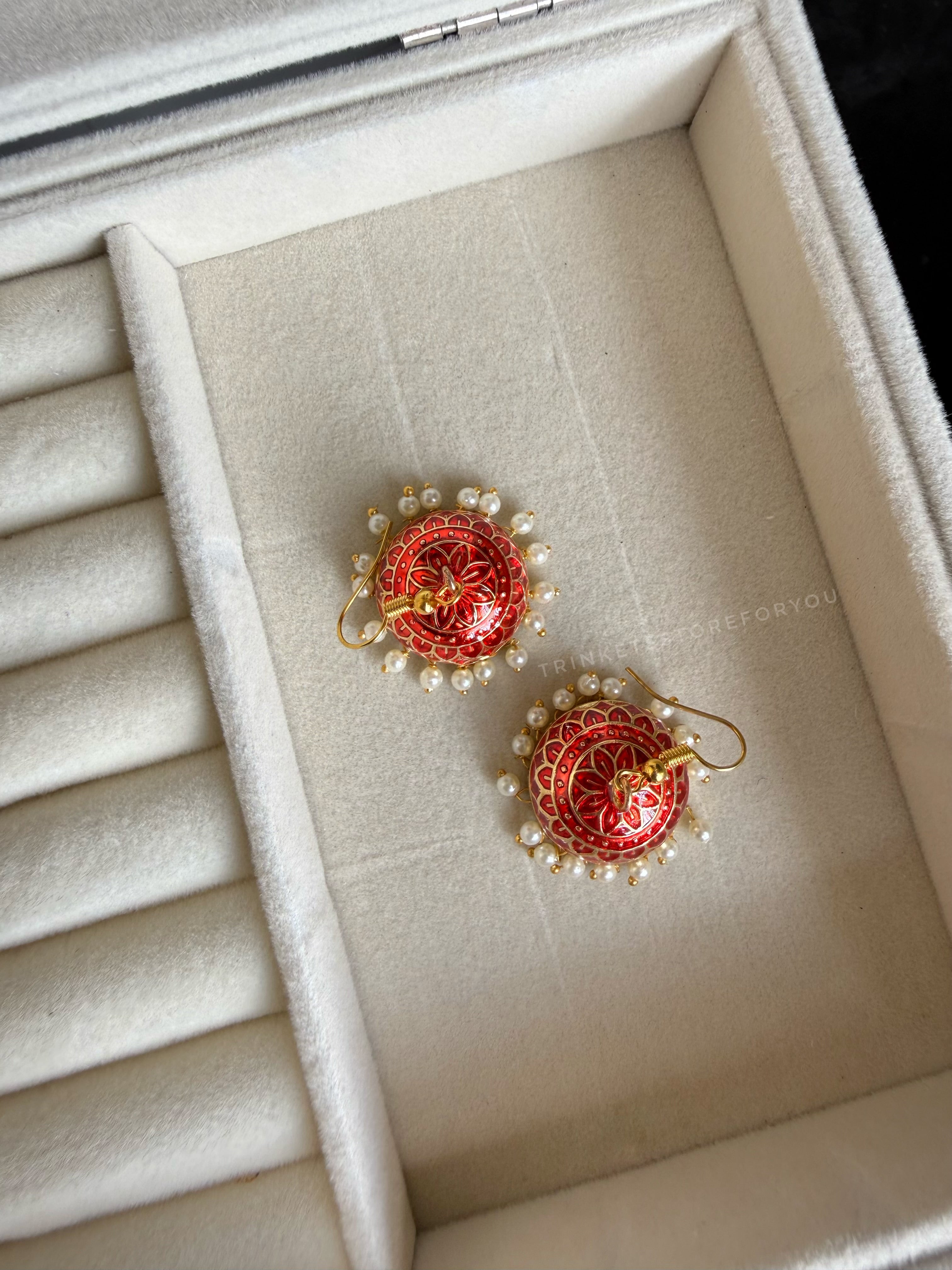 Red Meenakari Jhumkas