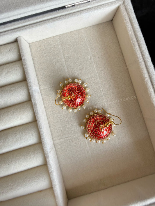 Red Meenakari Jhumkas