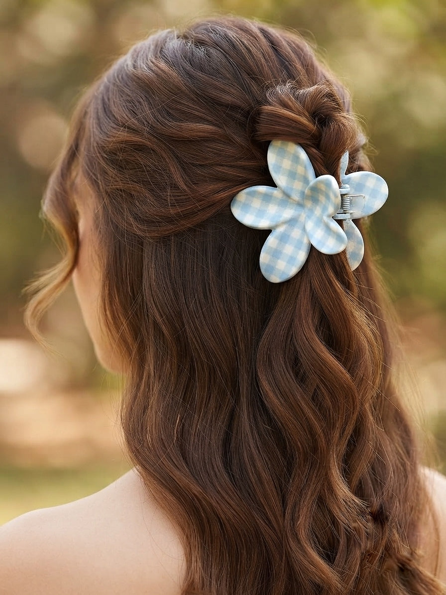 Gingham Flower Claw Clip