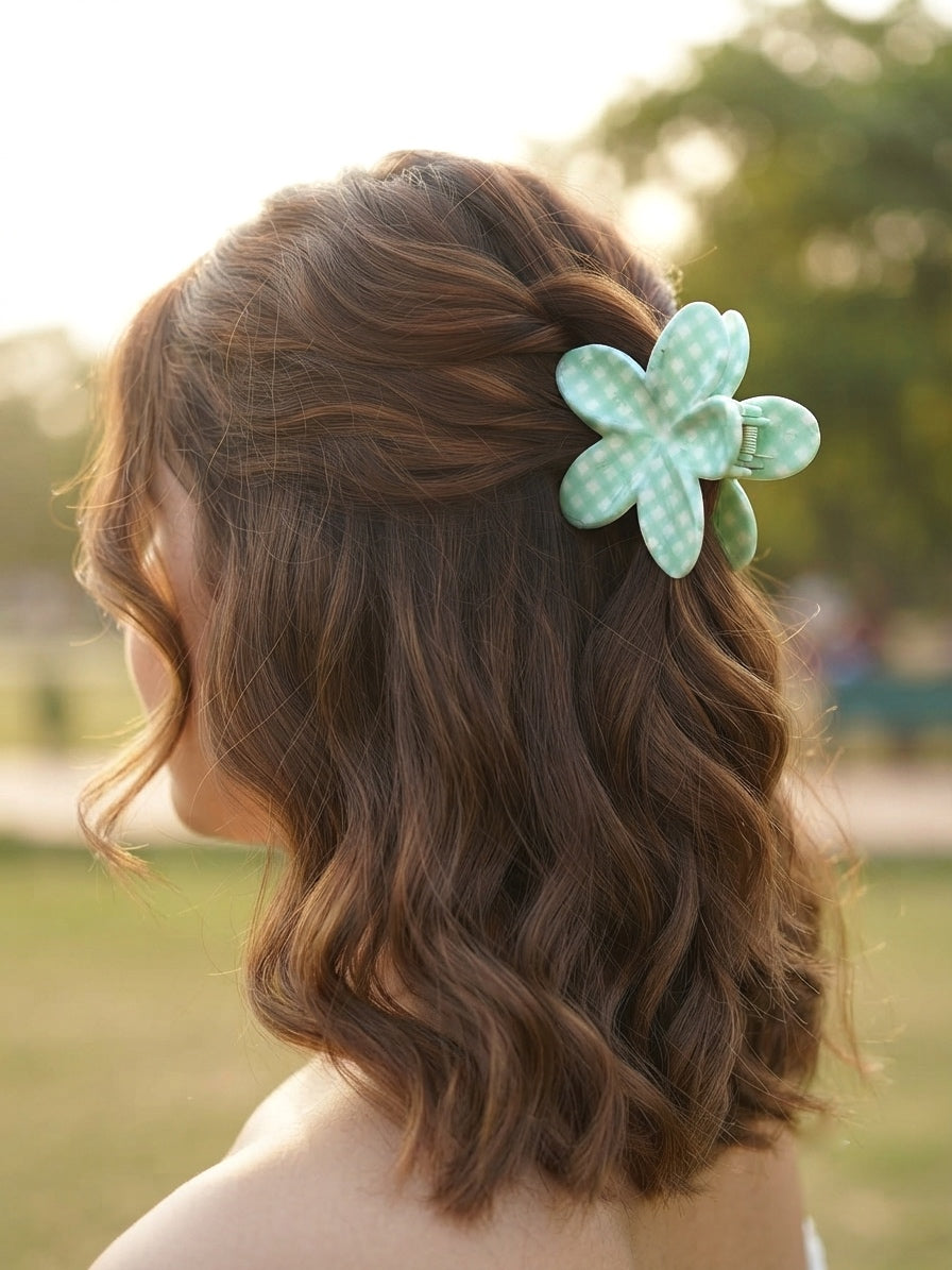 Gingham Flower Claw Clip