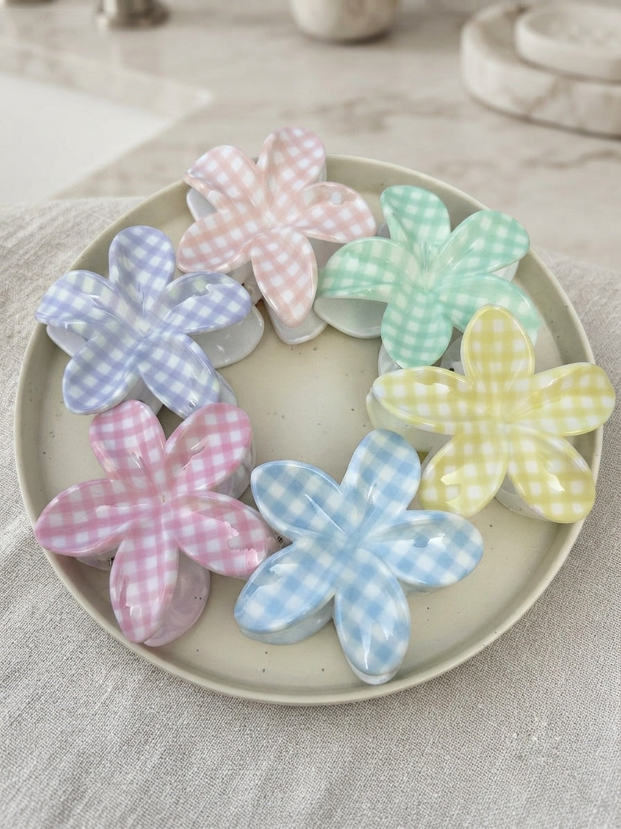 Gingham Flower Claw Clip