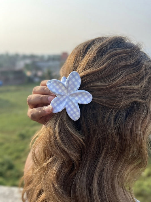Gingham Flower Claw Clip