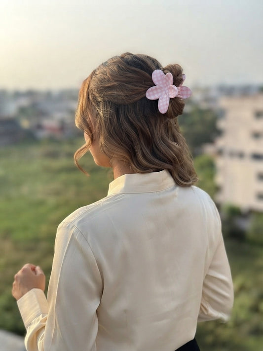 Gingham Flower Claw Clip