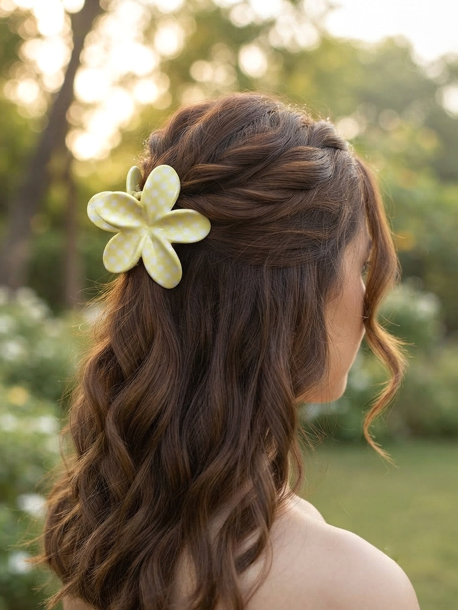 Gingham Flower Claw Clip