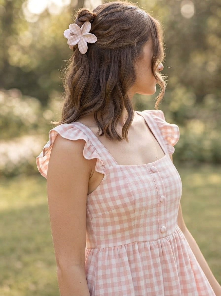 Gingham Flower Claw Clip